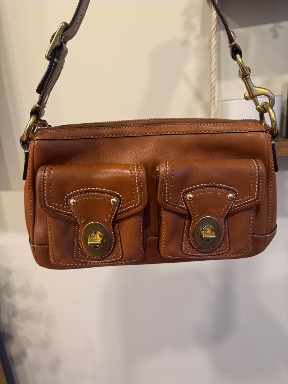 Coach Brown Leather Double-Pocket Shoulder Bag